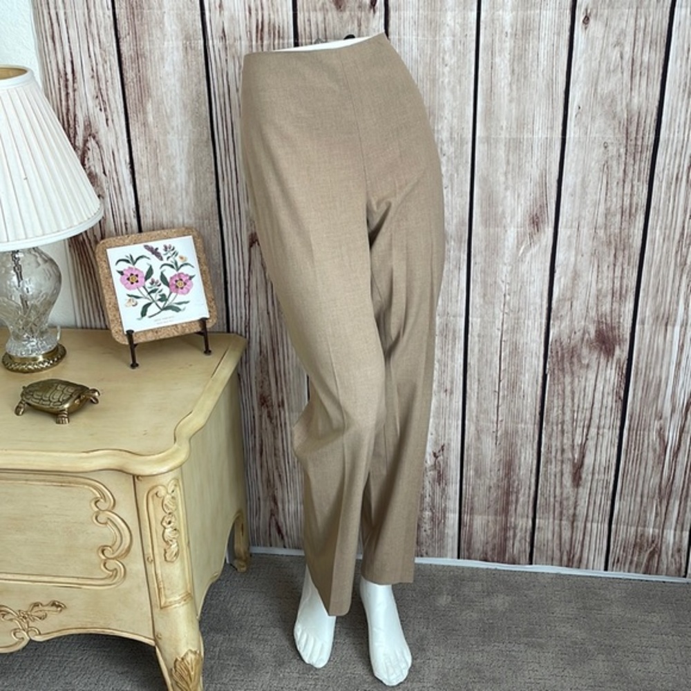 Talbots Classic Side Zip High-waisted Flat Front Neutral Tan Trousers Size 4